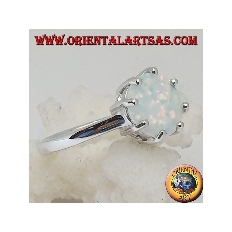 Bague en argent avec opale blanche à sertissage multiple
