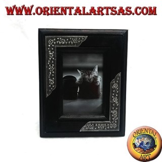 Cadre photo en manguier avec deux inserts en argent 20x16 cm à décor floral