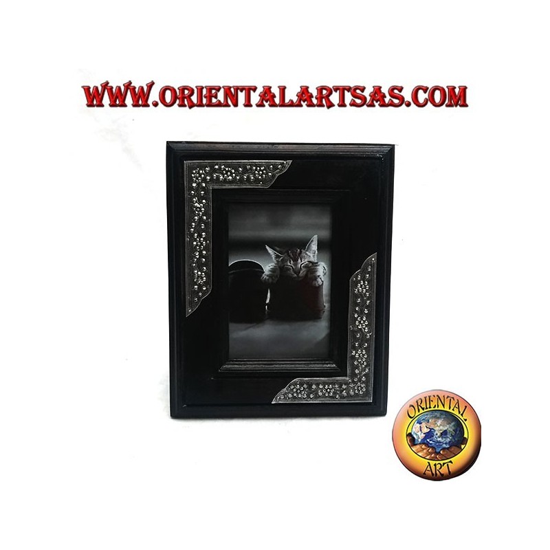 Mango wood photo frame with two 20x16 cm silver inserts with floral decoration