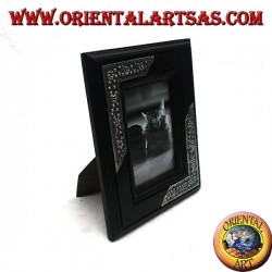 Cadre photo en manguier avec deux inserts en argent 20x16 cm à décor floral