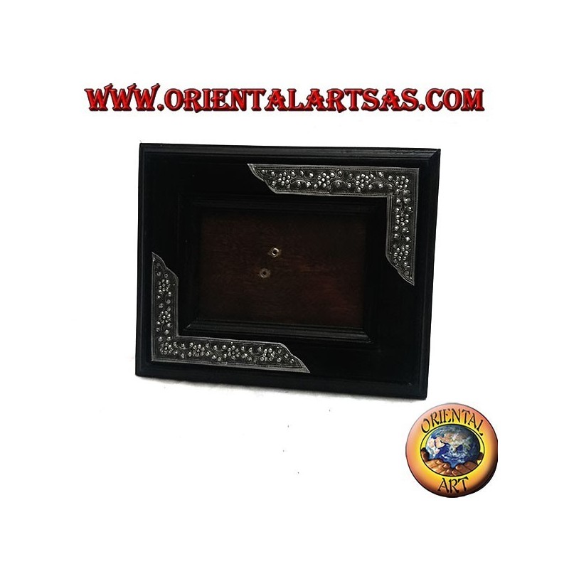 Mango wood photo frame with two 20x16 cm silver inserts with floral decoration