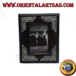 Cadre photo en manguier avec quatre inserts floraux 20x16 cm en argent