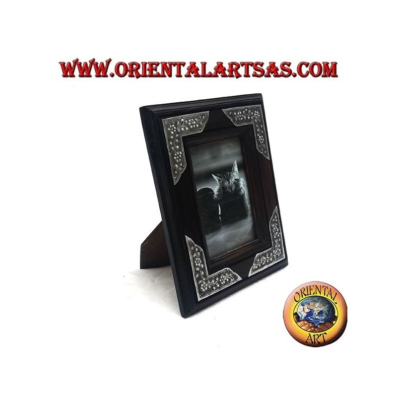 Marco de fotos de madera de mango con cuatro inserciones florales de 20x16 cm en plata
