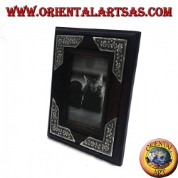 Fotorahmen aus Mangoholz mit vier 20 x 16 cm großen Silbereinsätzen mit Blumendekor