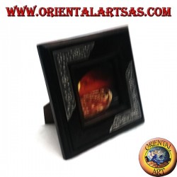 Cadre en manguier carré avec deux inserts argentone décoration florale de 16x16 cm