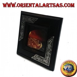 Cadre en manguier carré avec deux inserts argentone décoration florale de 16x16 cm
