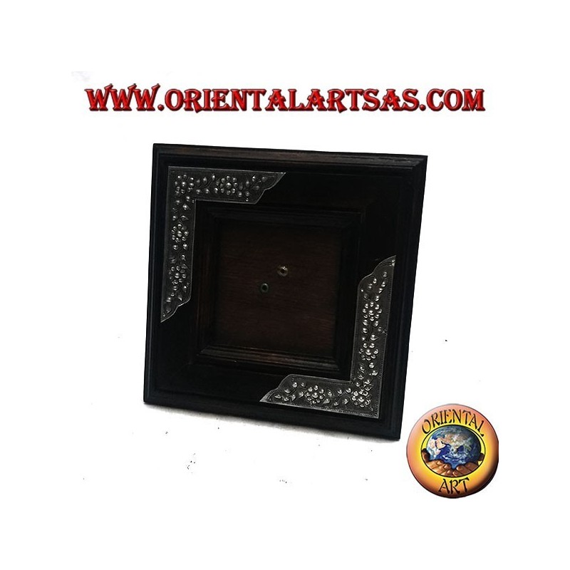 Cadre en manguier carré avec deux inserts argentone décoration florale de 16x16 cm