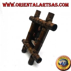 Marco de fotos en madera de teca y con inserción de cuatro cañas de bambú de 28x23 cm.