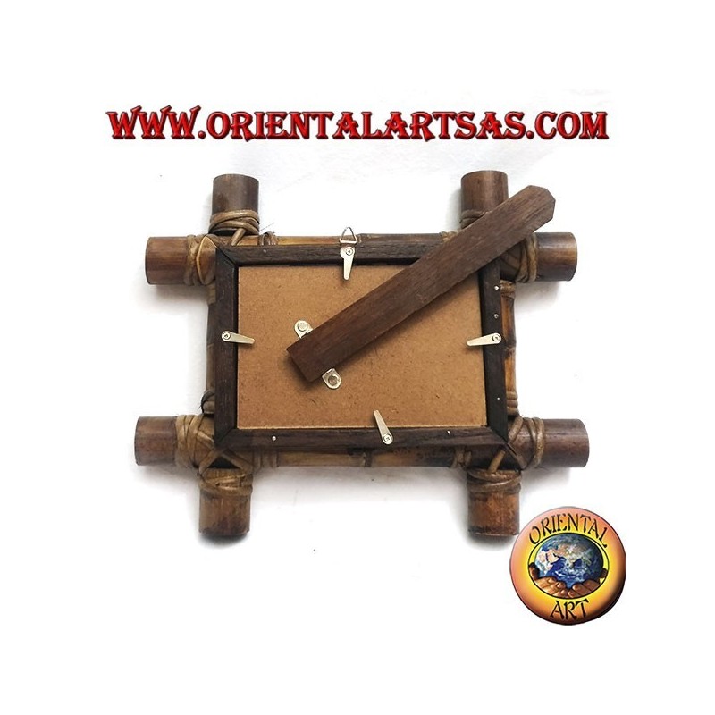 Cornice portafoto in legno di teak e con inserzione di quattro canne di bambù da 28x23 cm