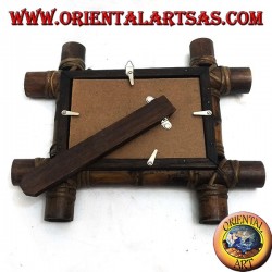 Marco de fotos en madera de teca y con inserción de cuatro cañas de bambú de 28x23 cm.
