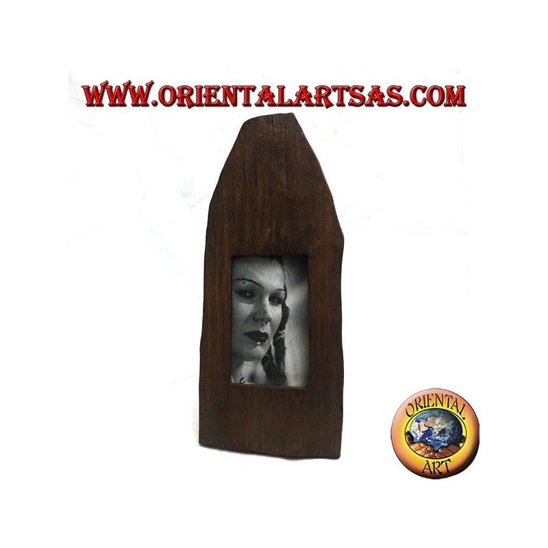 Cornice portafoto a stecca a punta di tronco in legno di teak antico da 35x15 cm