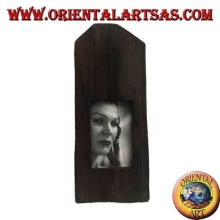 Photo frame with square slat of trunk in antique teak wood 35x15 cm