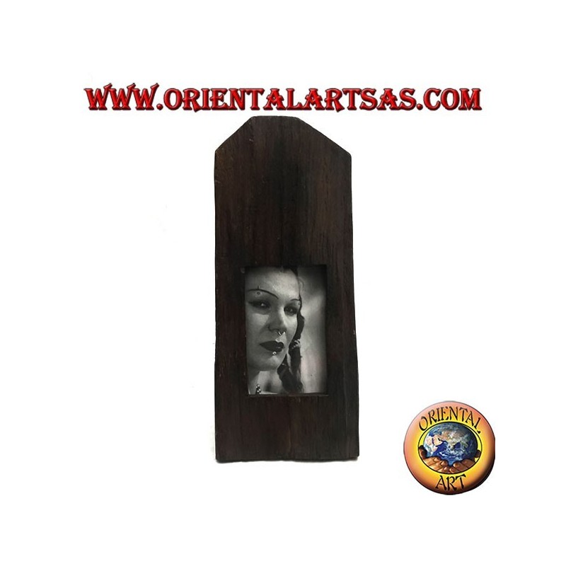 Cornice portafoto a stecca squadrata di tronco in legno di teak antico da 35x15 cm