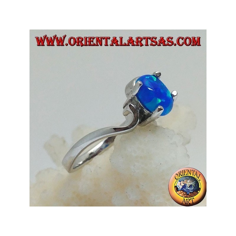 Silberring mit ovalem blauem Opalset und asymmetrischer Fassung