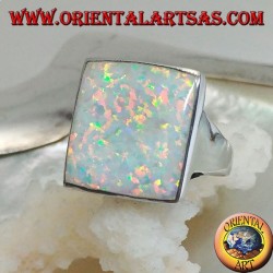Silberring mit großem quadratischem Harlekinopal mit durchbrochenen Ecken