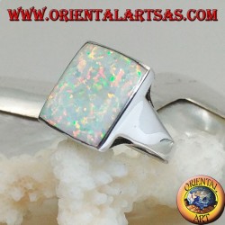 Silberring mit großem quadratischem Harlekinopal mit durchbrochenen Ecken