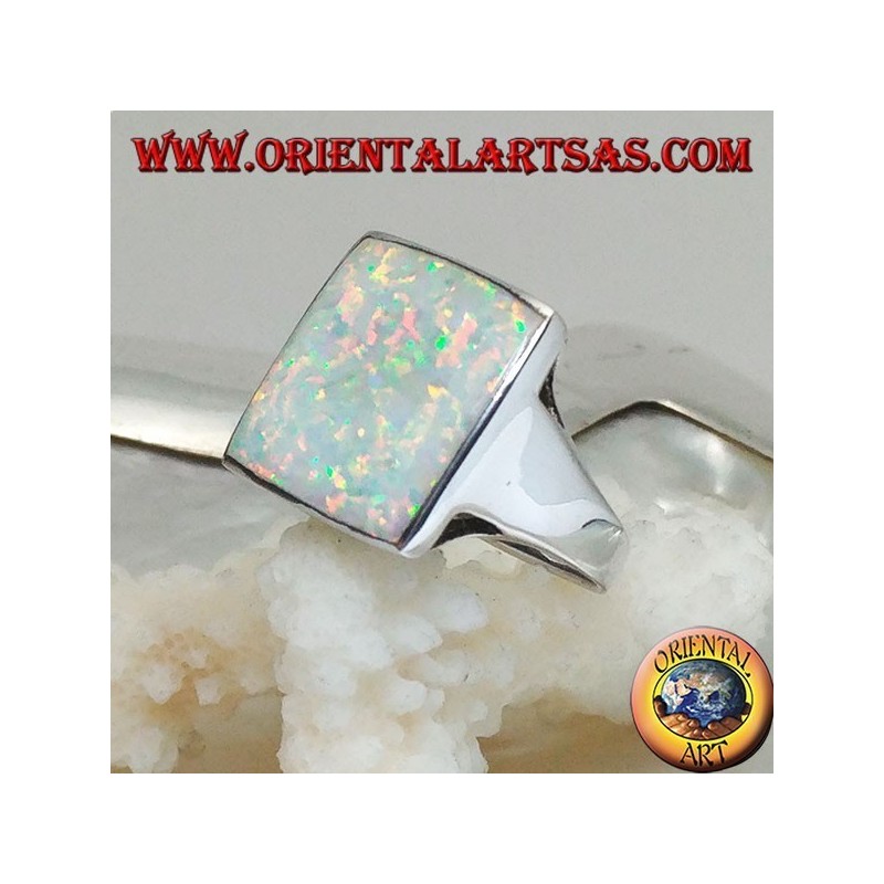 Silberring mit großem quadratischem Harlekinopal mit durchbrochenen Ecken