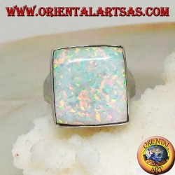 Silberring mit großem quadratischem Harlekinopal mit durchbrochenen Ecken