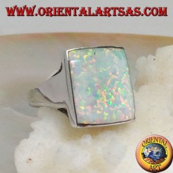Silberring mit großem quadratischem Harlekinopal mit durchbrochenen Ecken