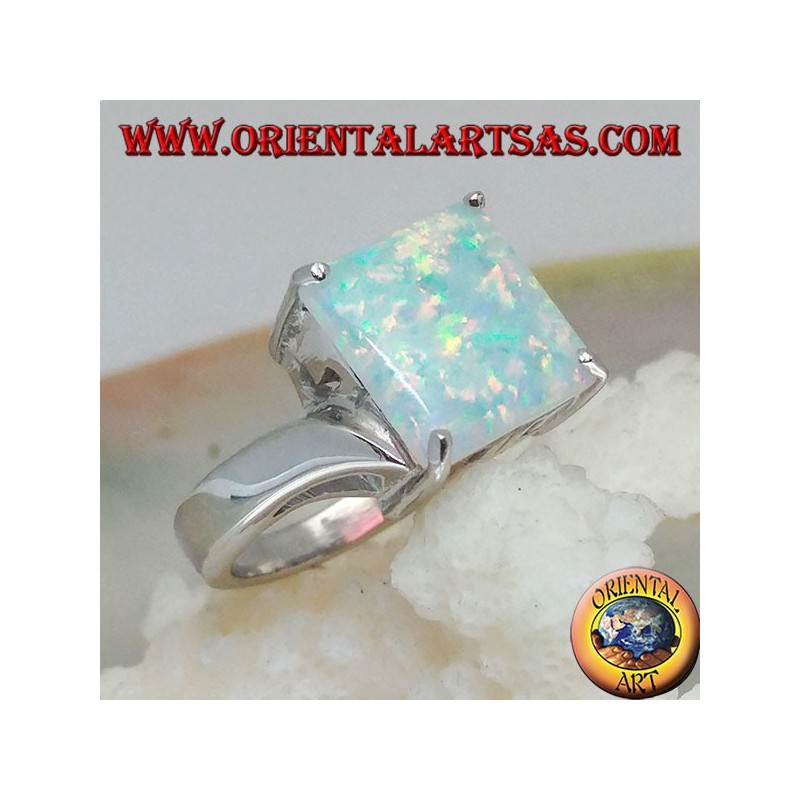 Silberring mit quadratischem Harlekinopal in vier und asymmetrischer Fassung