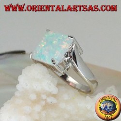 Silberring mit quadratischem Harlekinopal in vier und asymmetrischer Fassung
