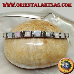 Silver watch bracelet with eighteen square harlequin opals