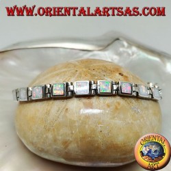 Silver watch bracelet with eighteen square harlequin opals