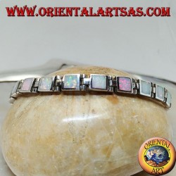 Silbernes Uhrenarmband mit achtzehn quadratischen Harlekinopalen