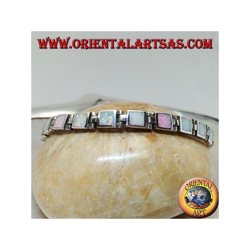 Silbernes Uhrenarmband mit achtzehn quadratischen Harlekinopalen