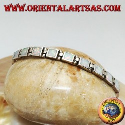 Pulsera de reloj de plata con dieciocho ópalos de arlequín cuadrados