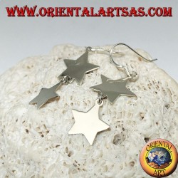 Silver earrings with double smooth star and flat pendant