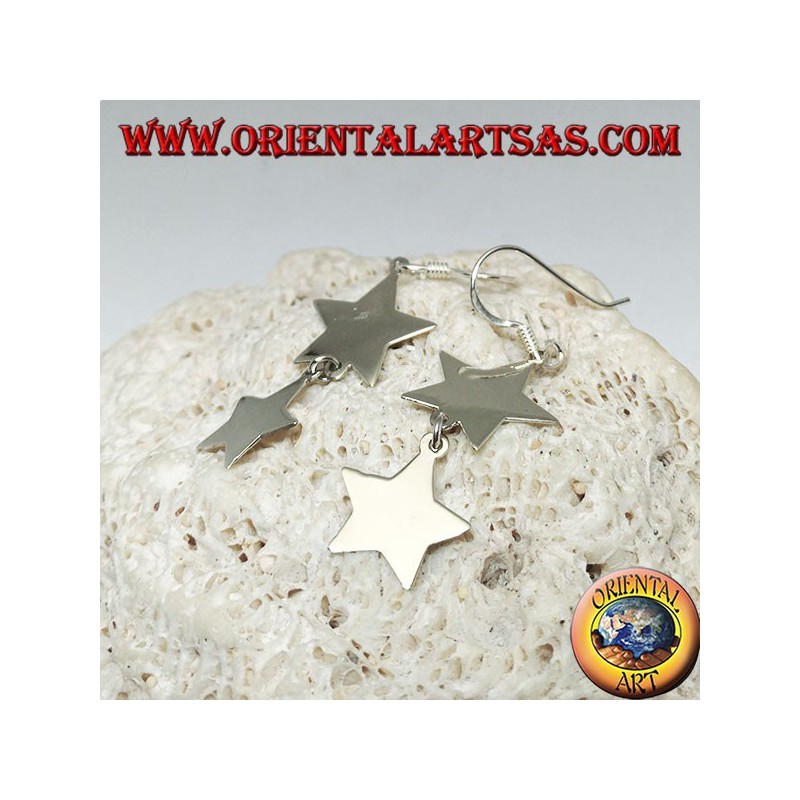 Orecchini in argento con doppia stella liscia e piatta pendente
