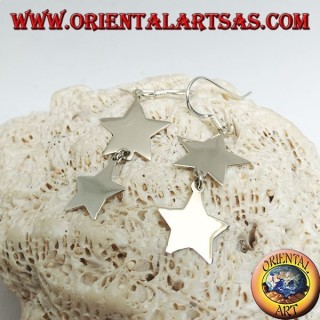 Boucles d'oreilles en argent avec double étoile lisse et pendentif plat