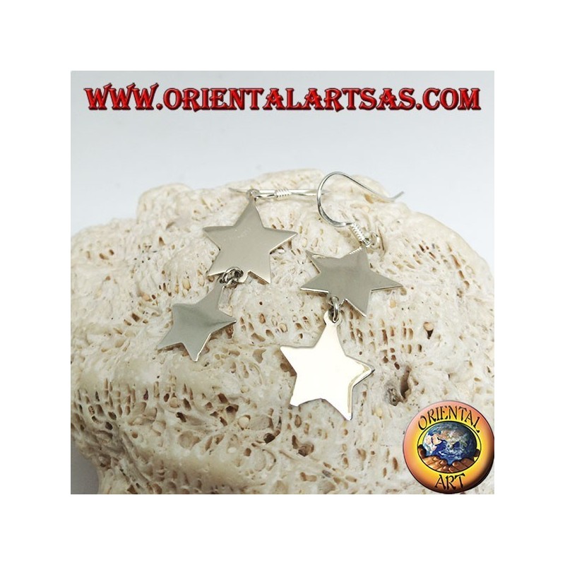 Pendientes de plata con doble estrella lisa y colgante plano.