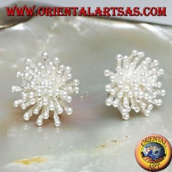 Boucles d'oreilles lobe en argent en forme d'anémone de mer avec finition satinée (grande)