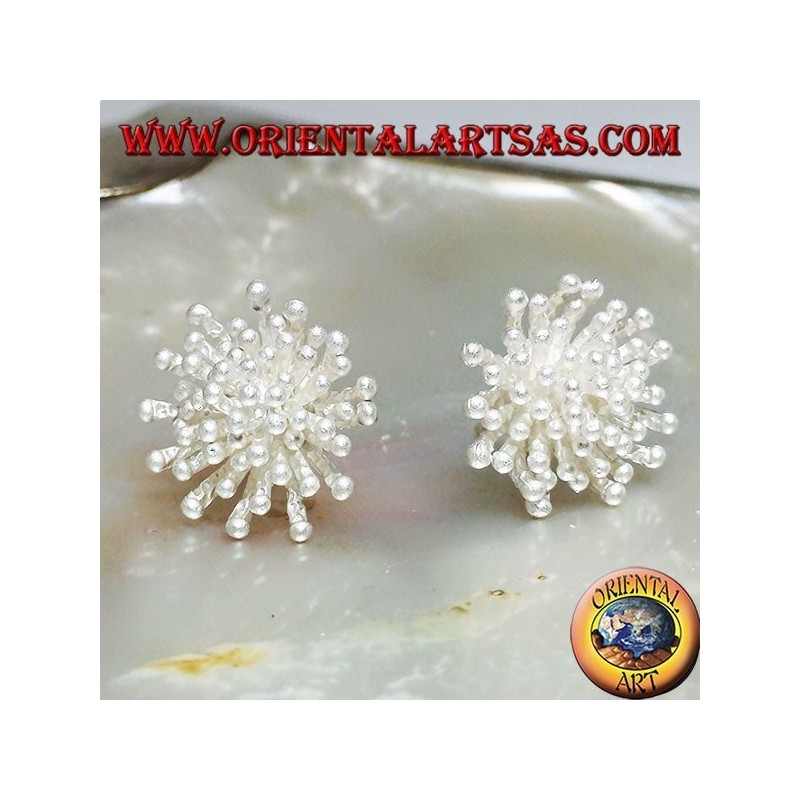Silver lobe earrings in the shape of a sea anemone with satin finish (large)