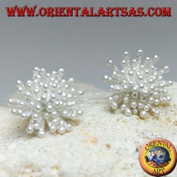 Silver lobe earrings in the shape of a sea anemone with satin finish (large)