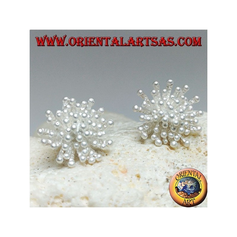 Silver lobe earrings in the shape of a sea anemone with satin finish (large)