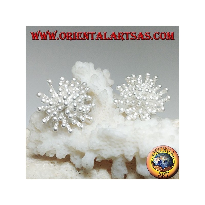 Orecchini in argento da lobo a forma di anemone di mare con lavorazione satinata (grande)