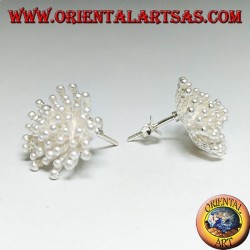 Silver lobe earrings in the shape of a sea anemone with satin finish (large)