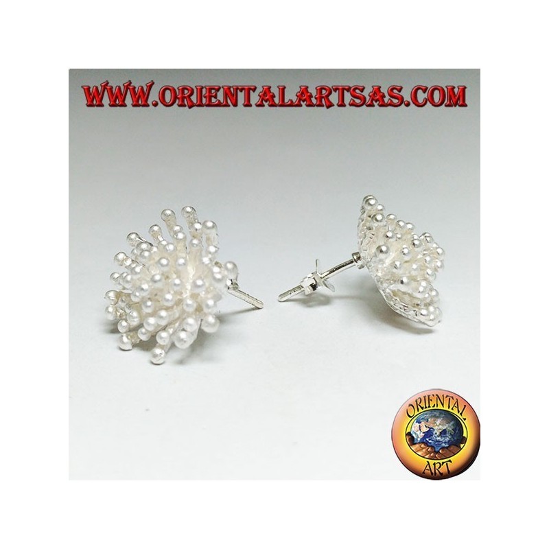 Boucles d'oreilles lobe en argent en forme d'anémone de mer avec finition satinée (grande)