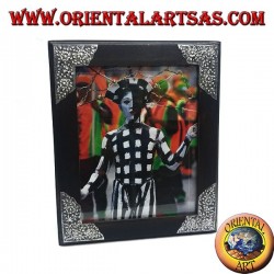 Mango wood photo frame with four silver-colored inserts with floral decoration of 31 x 26 cm