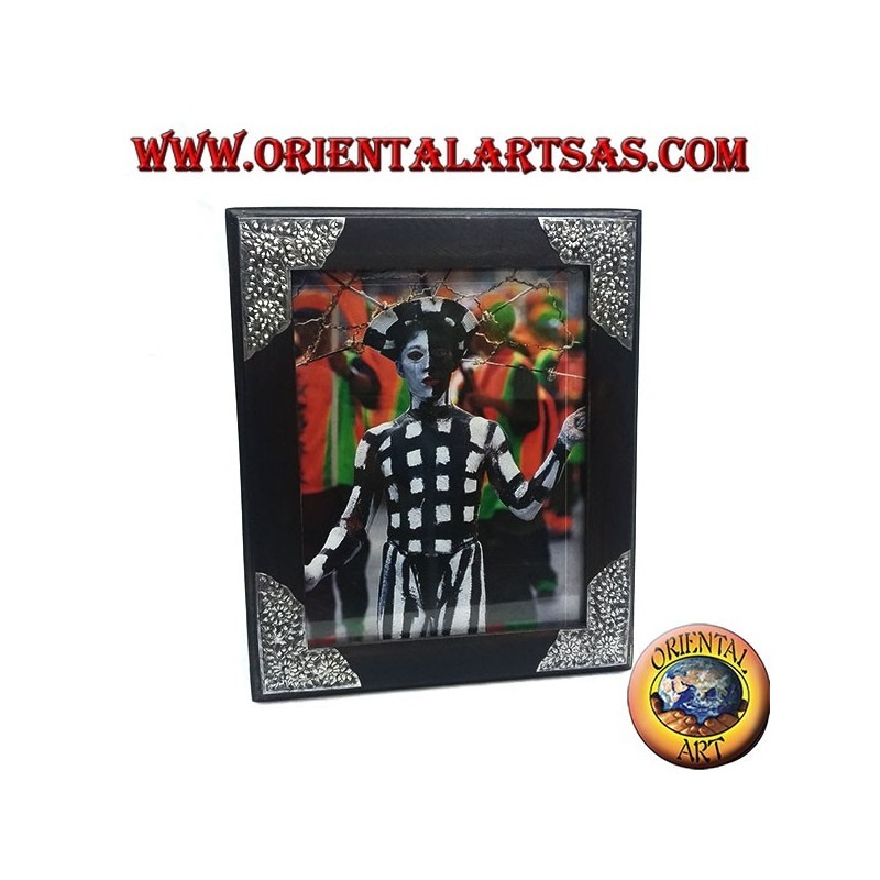 Fotorahmen aus Mangoholz mit vier silberfarbenen Einsätzen mit Blumendekor von 31 x 26 cm