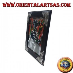 Mango wood photo frame with four silver-colored inserts with floral decoration of 31 x 26 cm