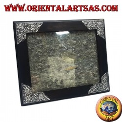 Mango wood photo frame with four silver-colored inserts with floral decoration of 31 x 26 cm