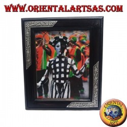 Mango wood photo frame with two silver-colored inserts with floral decoration of 33 x 28 cm