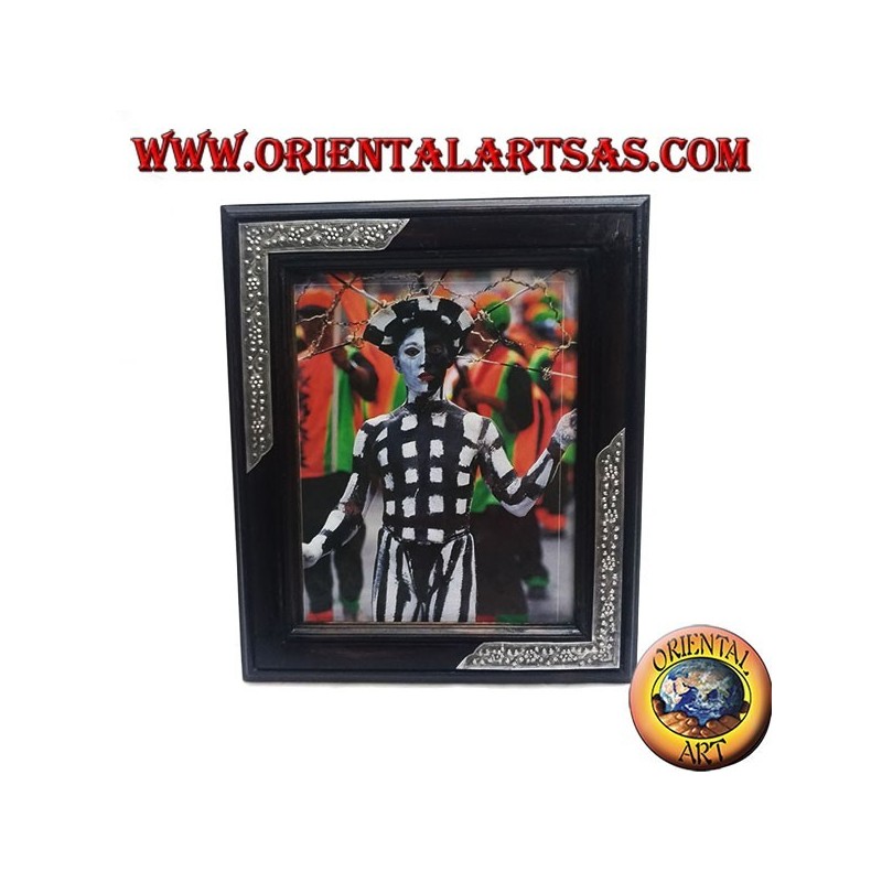 Fotorahmen aus Mangoholz mit zwei silberfarbenen Einsätzen mit Blumendekor von 33 x 28 cm