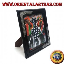Fotorahmen aus Mangoholz mit zwei silberfarbenen Einsätzen mit Blumendekor von 33 x 28 cm