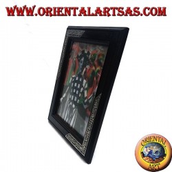 Fotorahmen aus Mangoholz mit zwei silberfarbenen Einsätzen mit Blumendekor von 33 x 28 cm