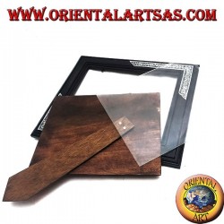 Cadre photo en manguier avec deux inserts argentés à décor floral de 33 x 28 cm